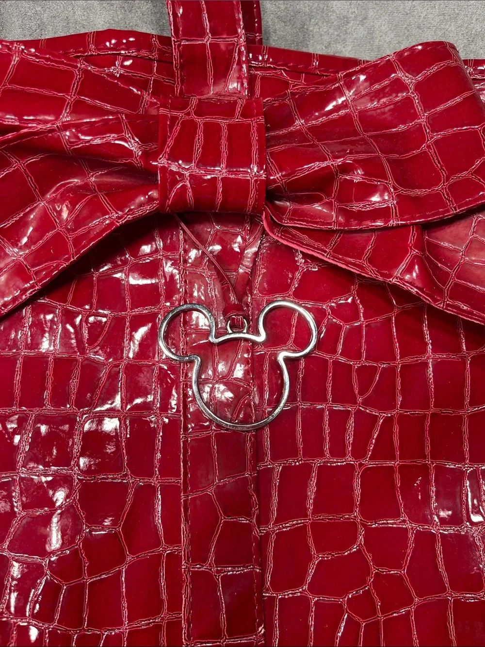 Disney Parks Red Croc Embossed Mickey Bow Tote Bag Disneyland WDW